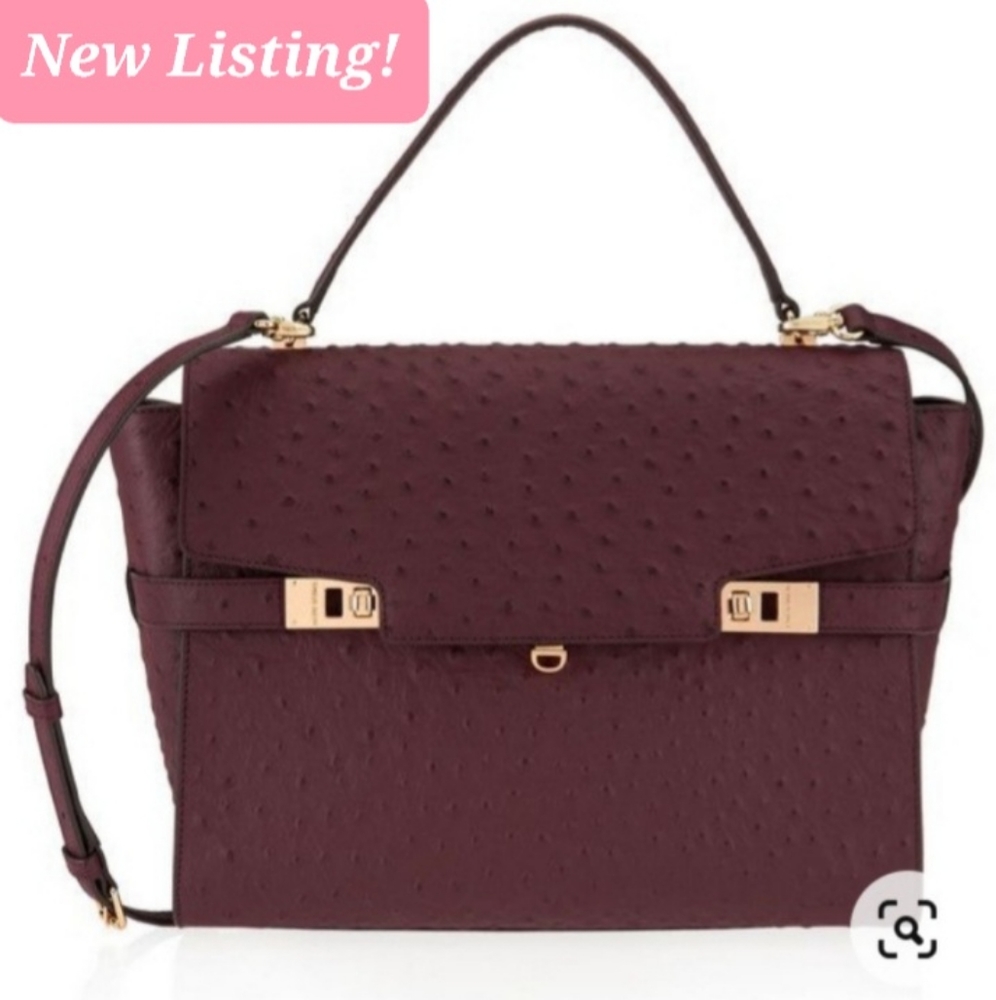 🤯Price ⬇️ Bendel NWT The Uptown Satchel Ostrich Burgundy